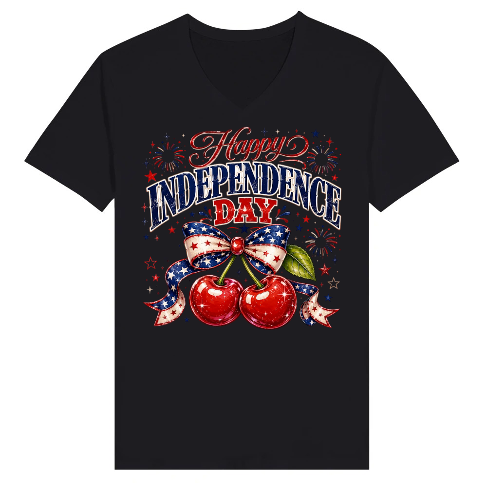 Product 4th of July Happy Indepandence Day Cherry V-Neck T-shirt