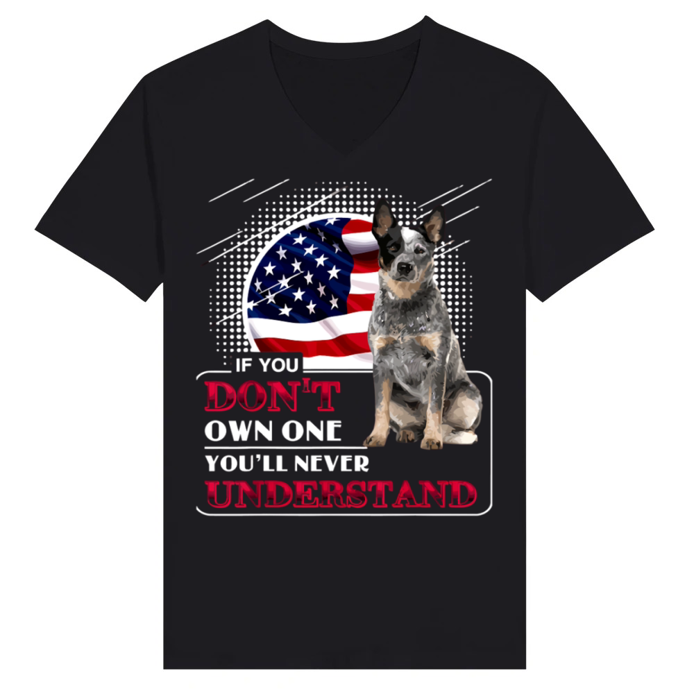 Product Patriotic Dog with Flag and Quote V-Neck T-shirt