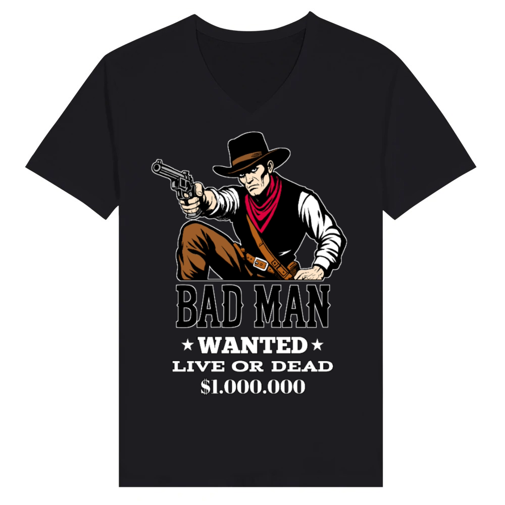 Product Bad Man Wanted Western Outlaw Poster V-Neck T-shirt