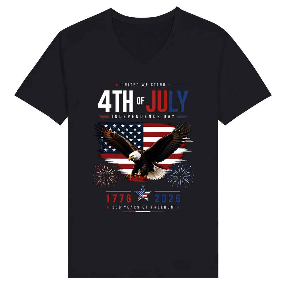 Product United We Stand 4th Of July Independence Day 1776 2026 250 Years Freedom V-Neck T-shirt