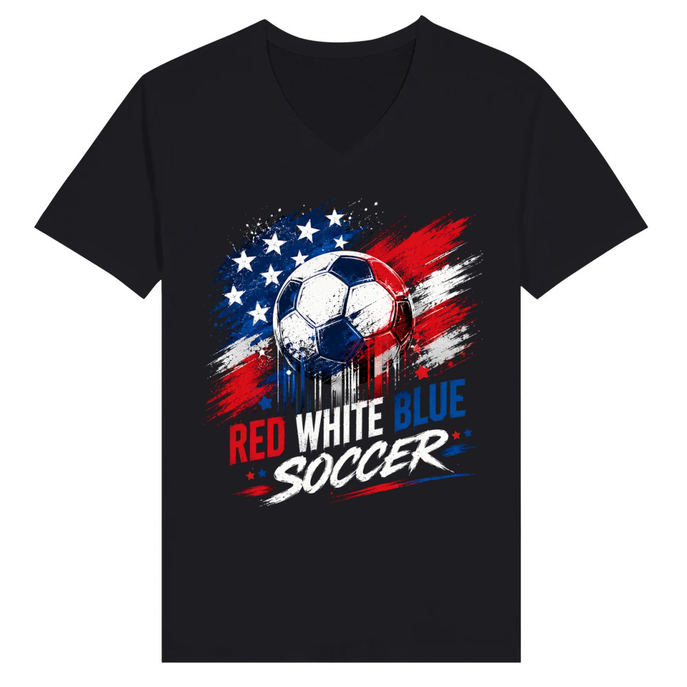 Product Red White Blue Soccer Patriotic V-Neck T-shirt
