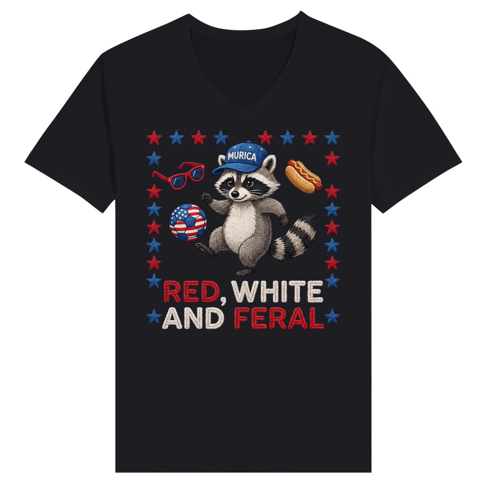 Product Red White And Feral Raccoon USA 250th Independence V-Neck T-shirt