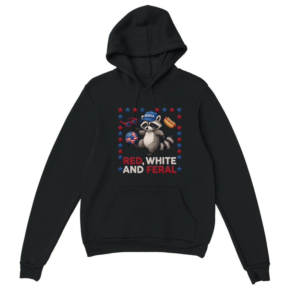 Product Red White And Feral Raccoon USA 250th Independence Unisex Hoodie