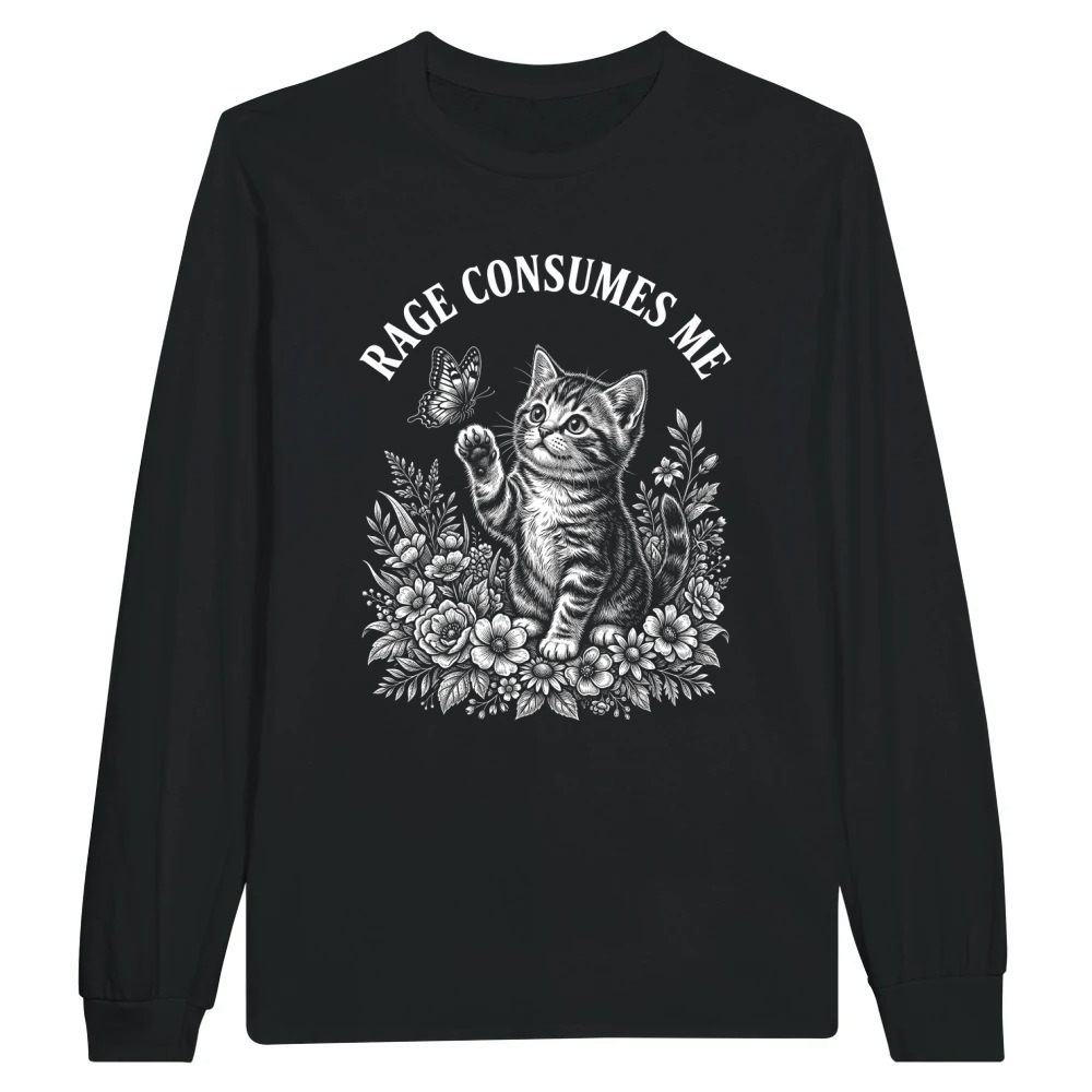 Product rage cat butterfly floral whimsical Unisex Longsleeve