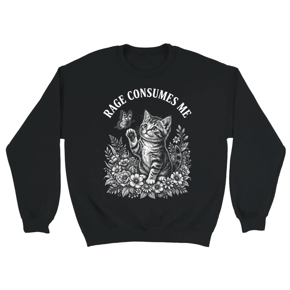 Product rage cat butterfly floral whimsical Unisex Sweatshirt