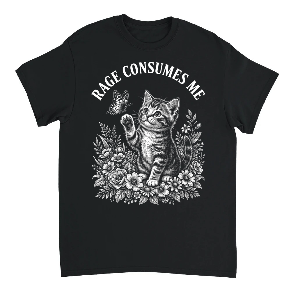 Product rage cat butterfly floral whimsical T-Shirt