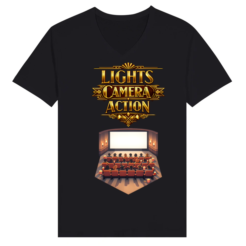 Product Lights Camera Action Golden Cinema V-Neck T-shirt