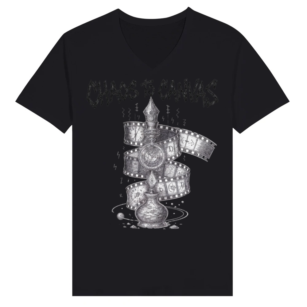 Product Chaos to Canvas Film Spiral V-Neck T-shirt