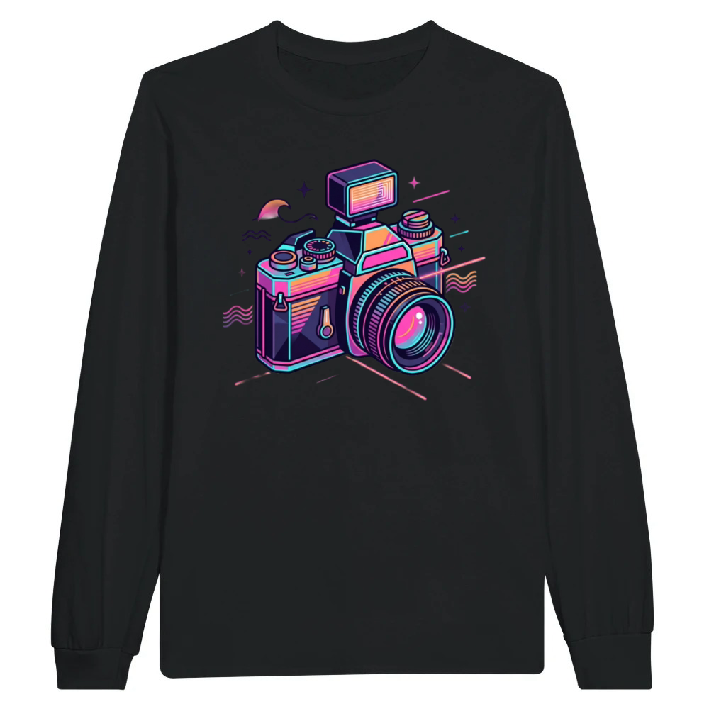 Product Retro Neon Film Camera Synthwave Aesthetic Unisex Longsleeve