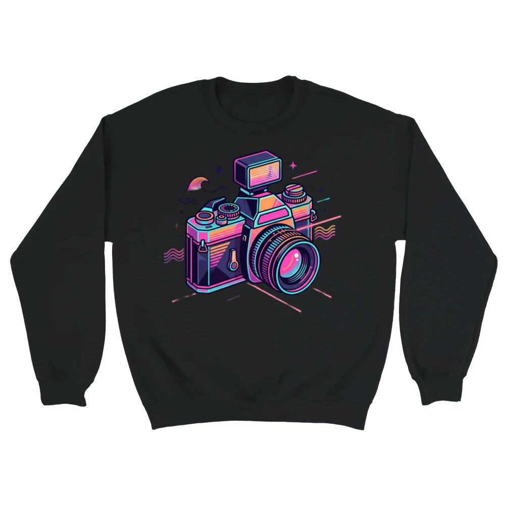 Product Retro Neon Film Camera Synthwave Aesthetic Unisex Sweatshirt