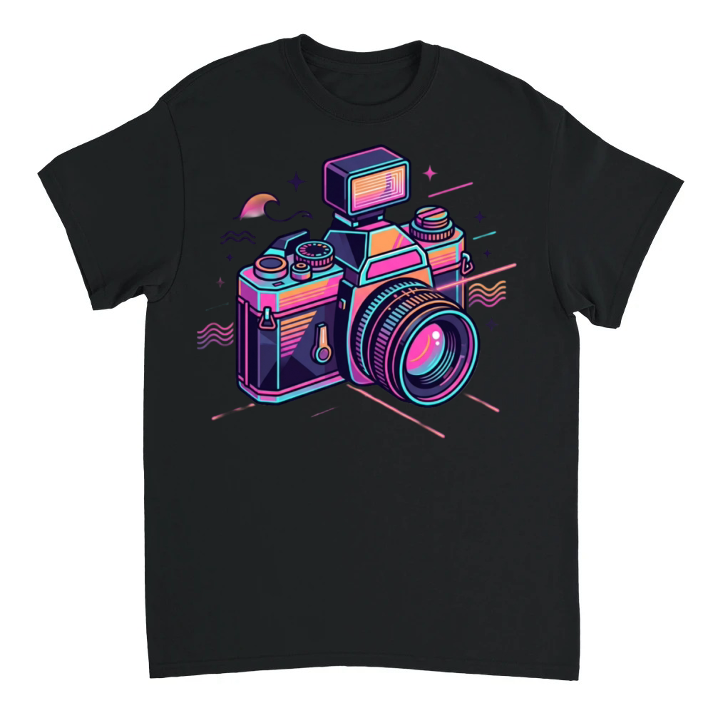 Product Retro Neon Film Camera Synthwave Aesthetic T-Shirt