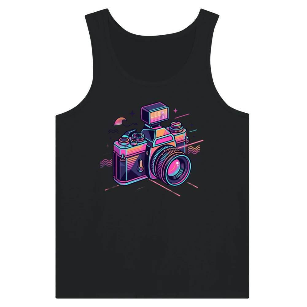 Product Retro Neon Film Camera Synthwave Aesthetic Tank Top