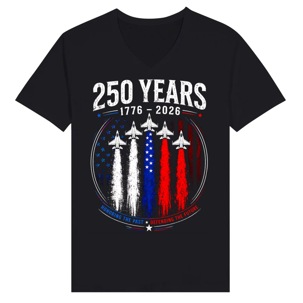 Product 250 Years 1776 2026 Jet Air 4th of July Patriotic V-Neck T-shirt