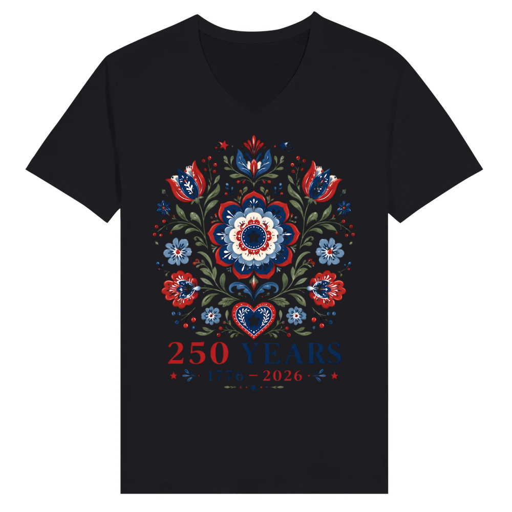 Product USA 250 Years 4th of July 1776 2026 Flowers V-Neck T-shirt