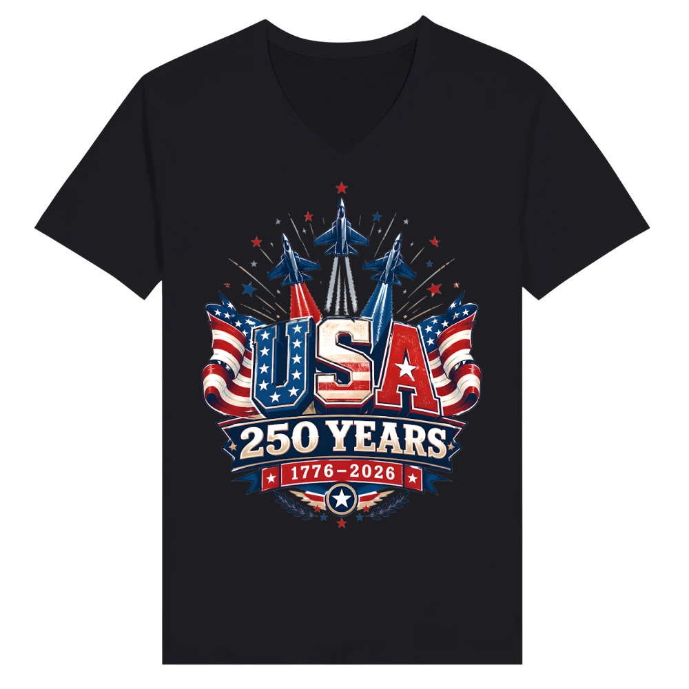 Product USA 250 Years Patriotic Jets 1776 2026 V-Neck T-shirt