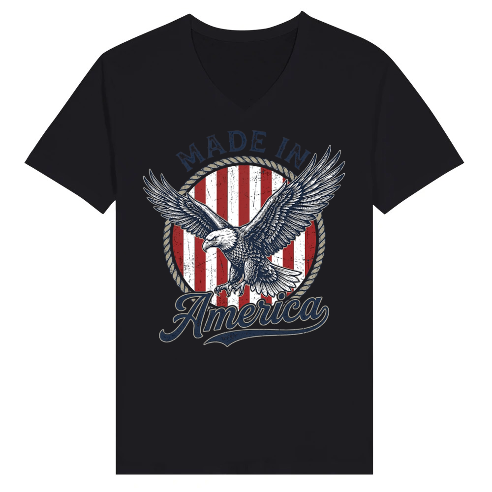 Product Made America Eagle Patriotic Stripes V-Neck T-shirt