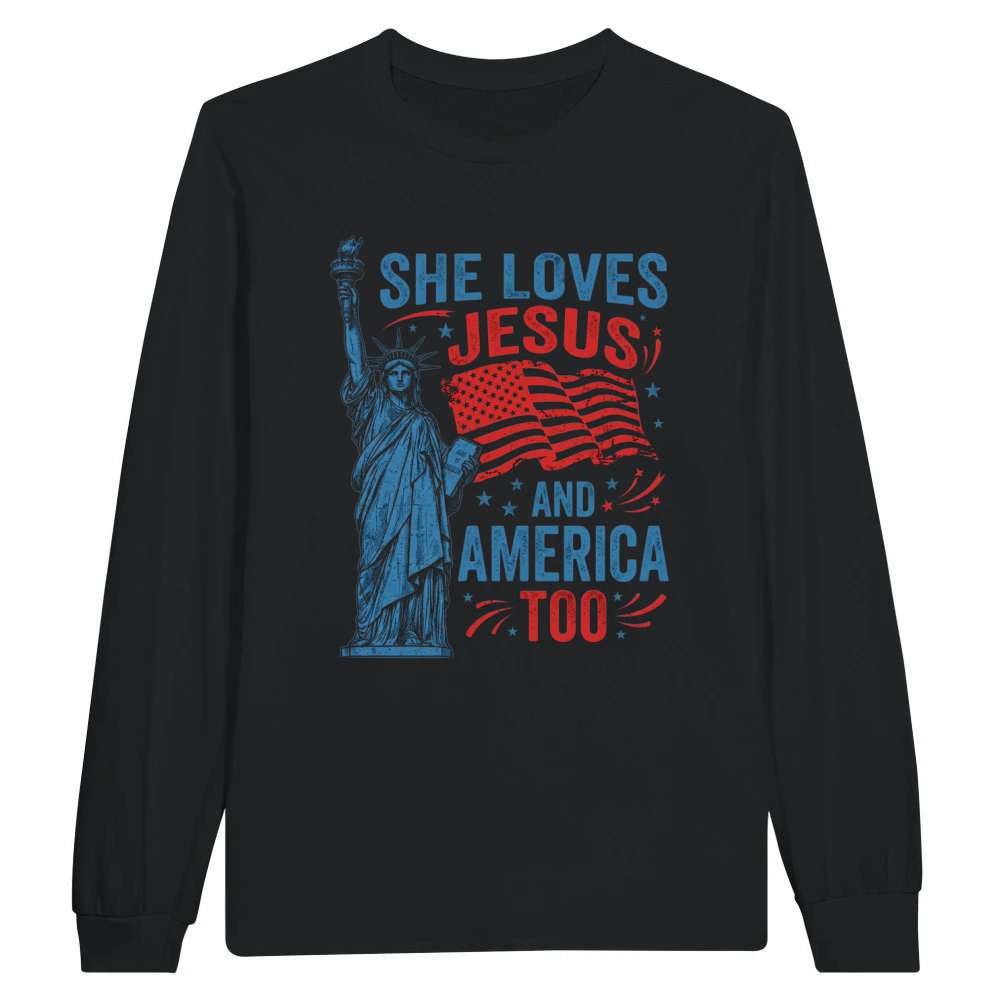 Product Jesus America Patriotic Statue Flag Unisex Longsleeve