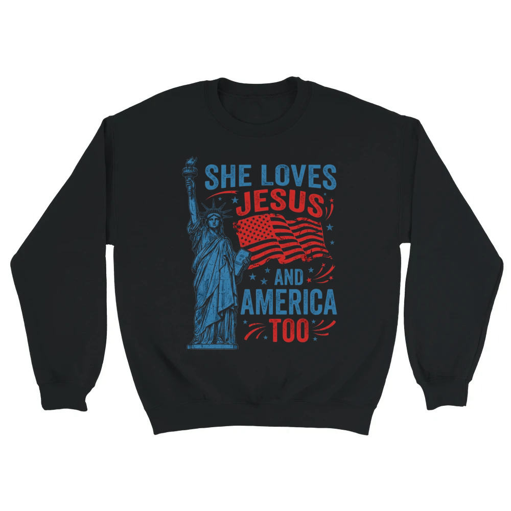 Product Jesus America Patriotic Statue Flag Unisex Sweatshirt