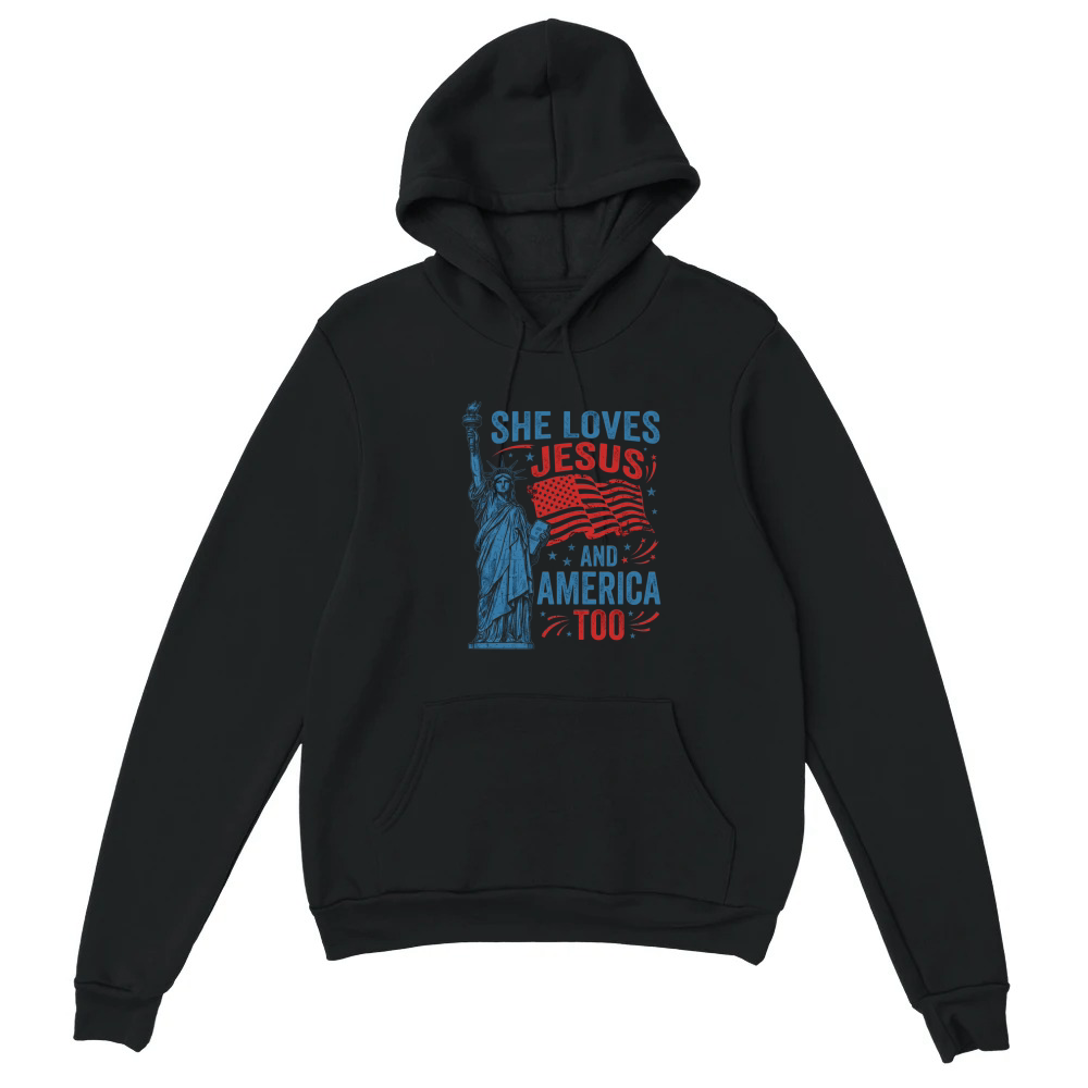 Product Jesus America Patriotic Statue Flag Unisex Hoodie