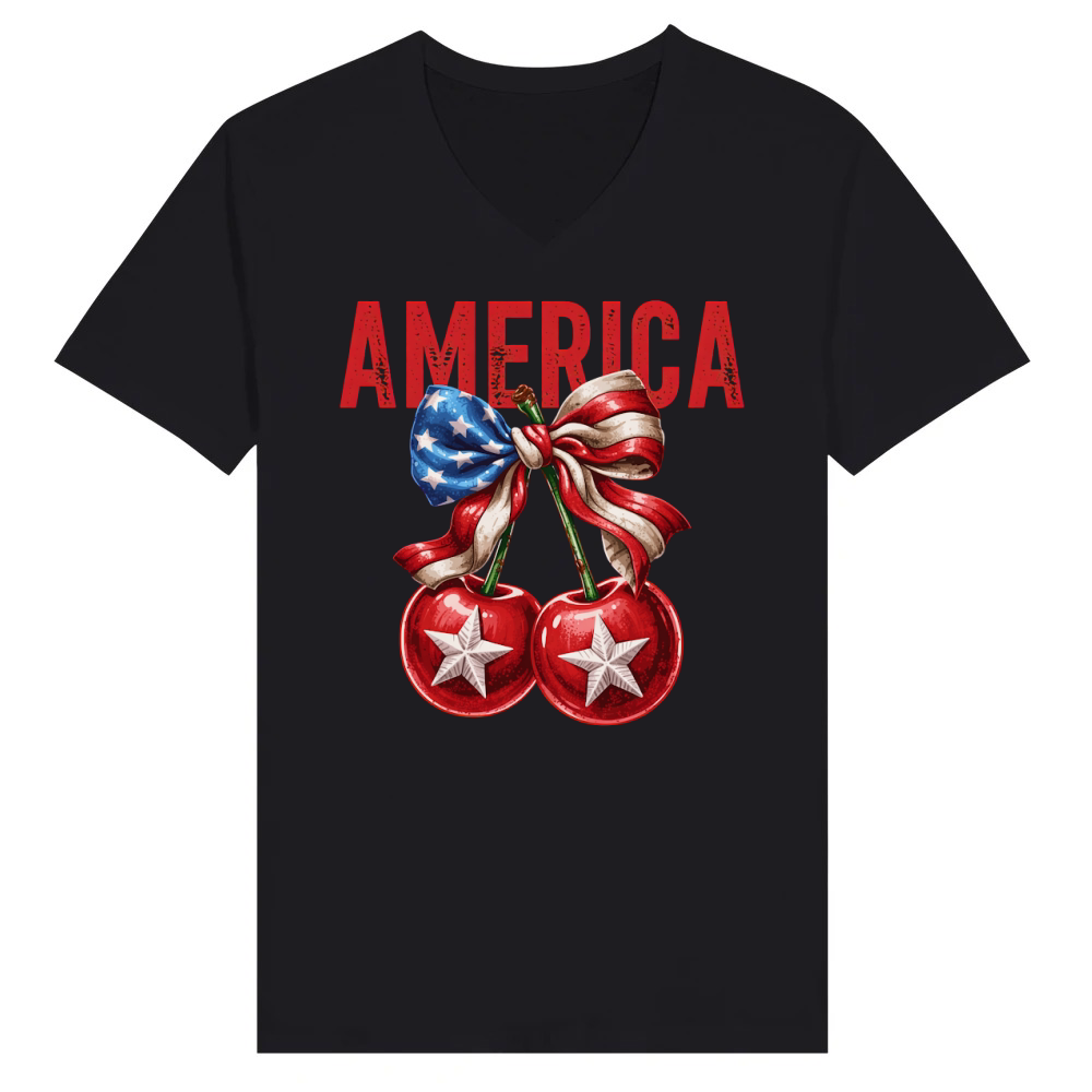 Product America Cherry Trendy Patriotic 4th of July V-Neck T-shirt