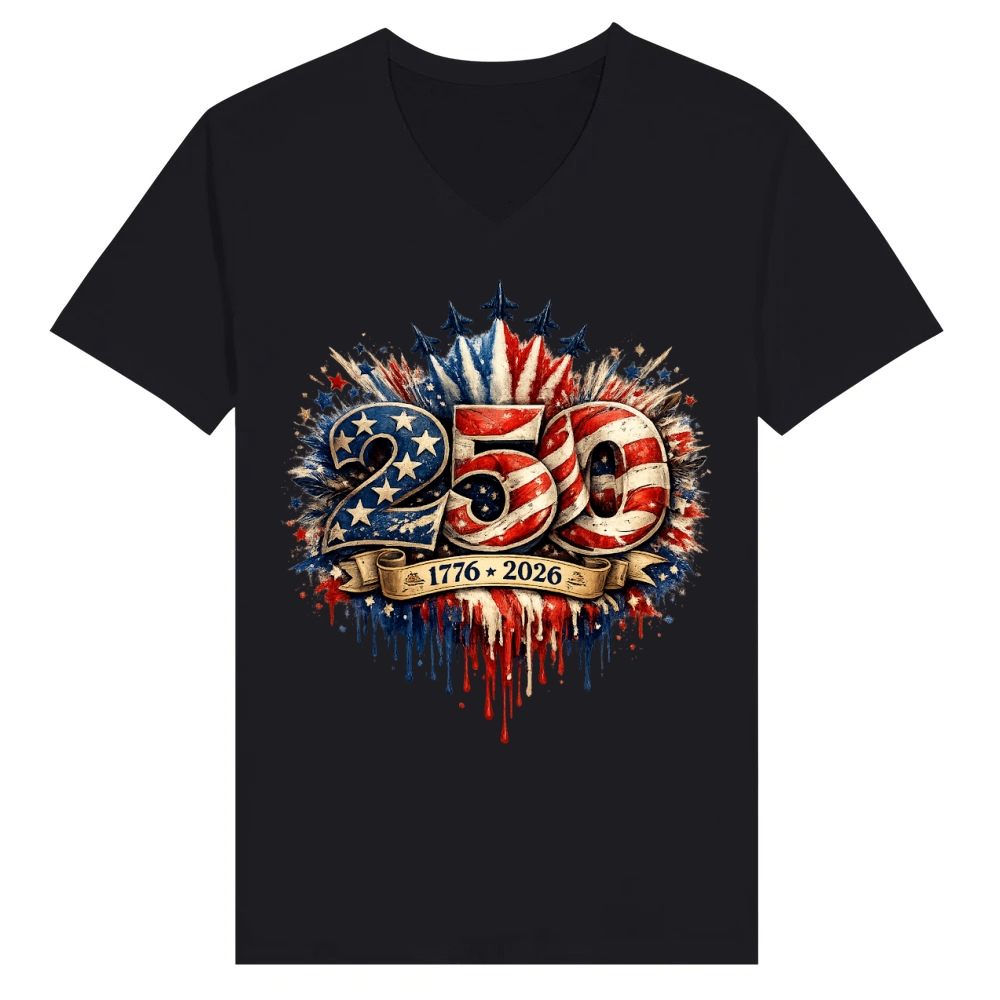 Product America 250 Fighter Jets Patriotic V-Neck T-shirt