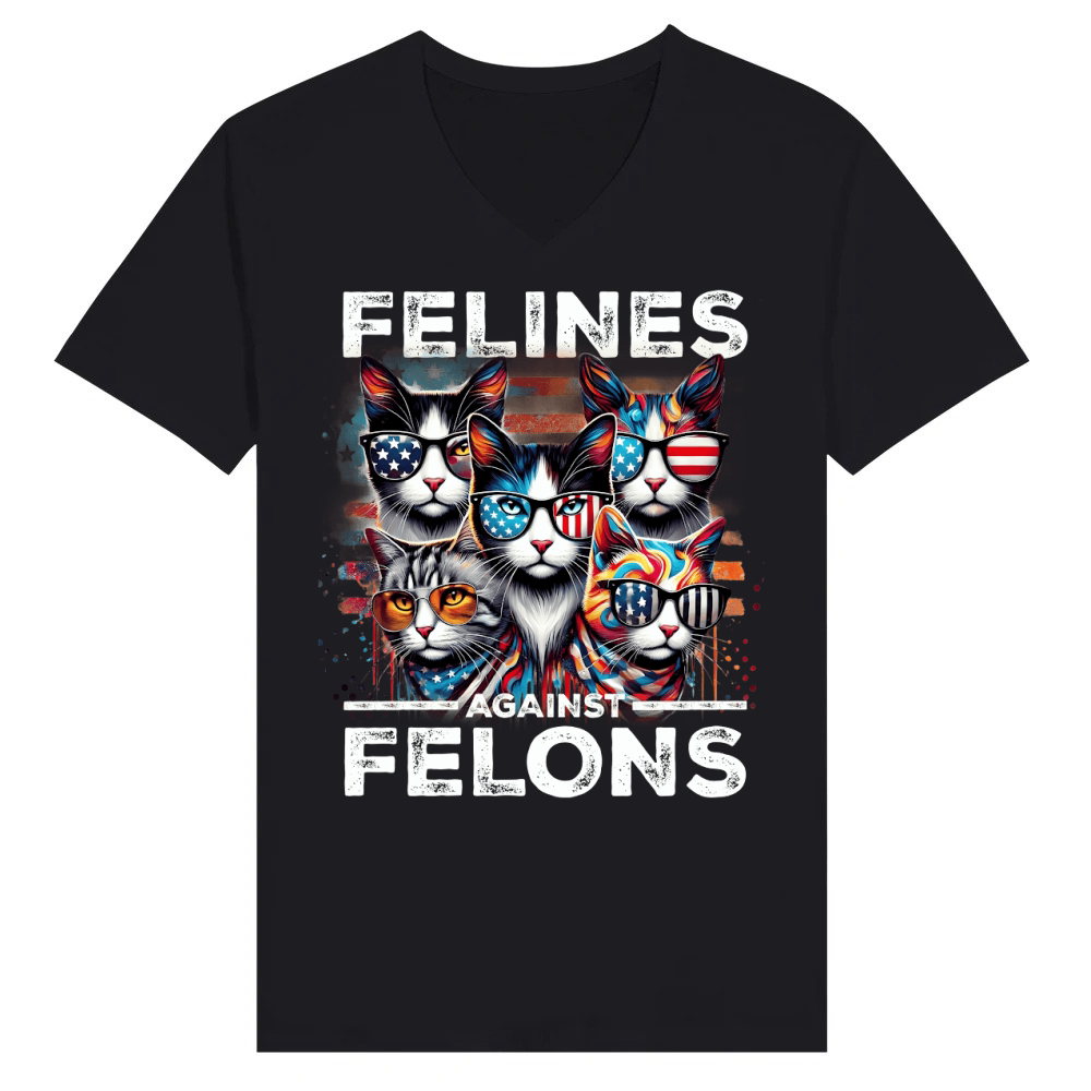 Product cats american patriotic sunglasses felines V-Neck T-shirt