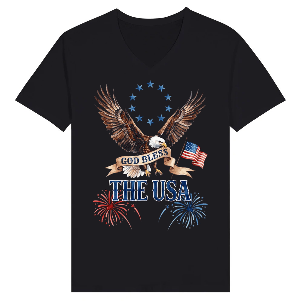 Product Eagle Patriotic Flag Fireworks USA V-Neck T-shirt