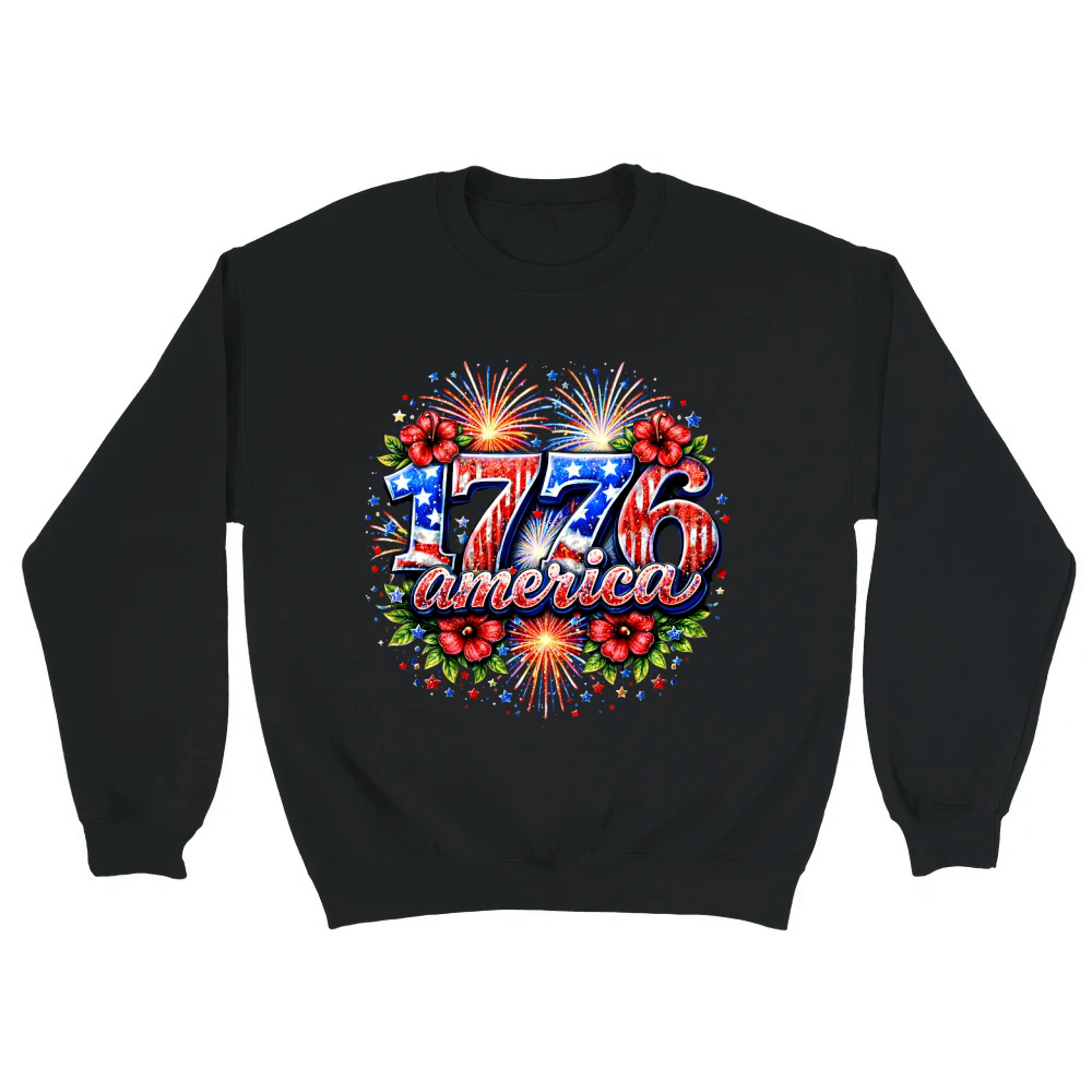 Product Vintage 1776 America Floral Flag Firework Unisex Sweatshirt