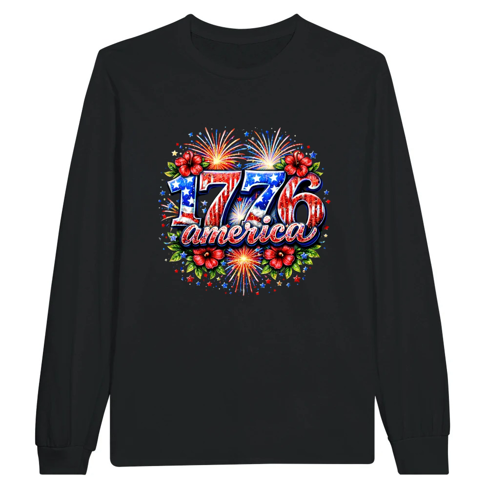 Product Vintage 1776 America Floral Flag Firework Unisex Longsleeve