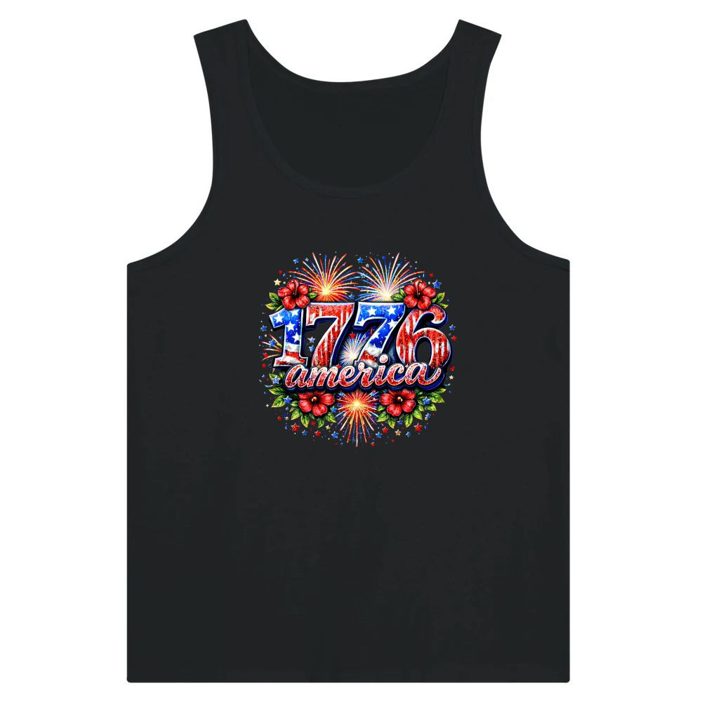 Product Vintage 1776 America Floral Flag Firework Tank Top