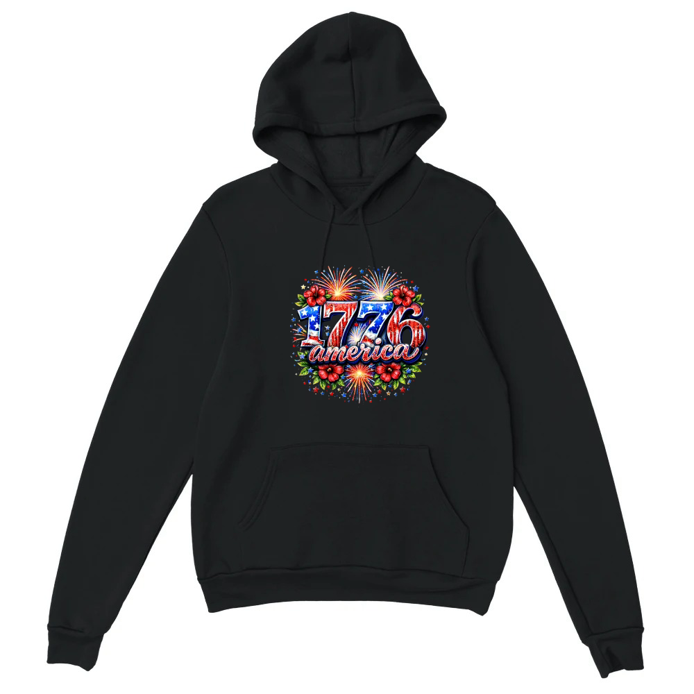 Product Vintage 1776 America Floral Flag Firework Unisex Hoodie