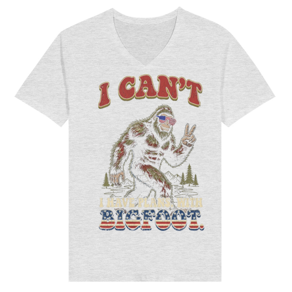 Product I Can't I Have Plans with Bigfoot Funny Patirotic V-Neck T-shirt