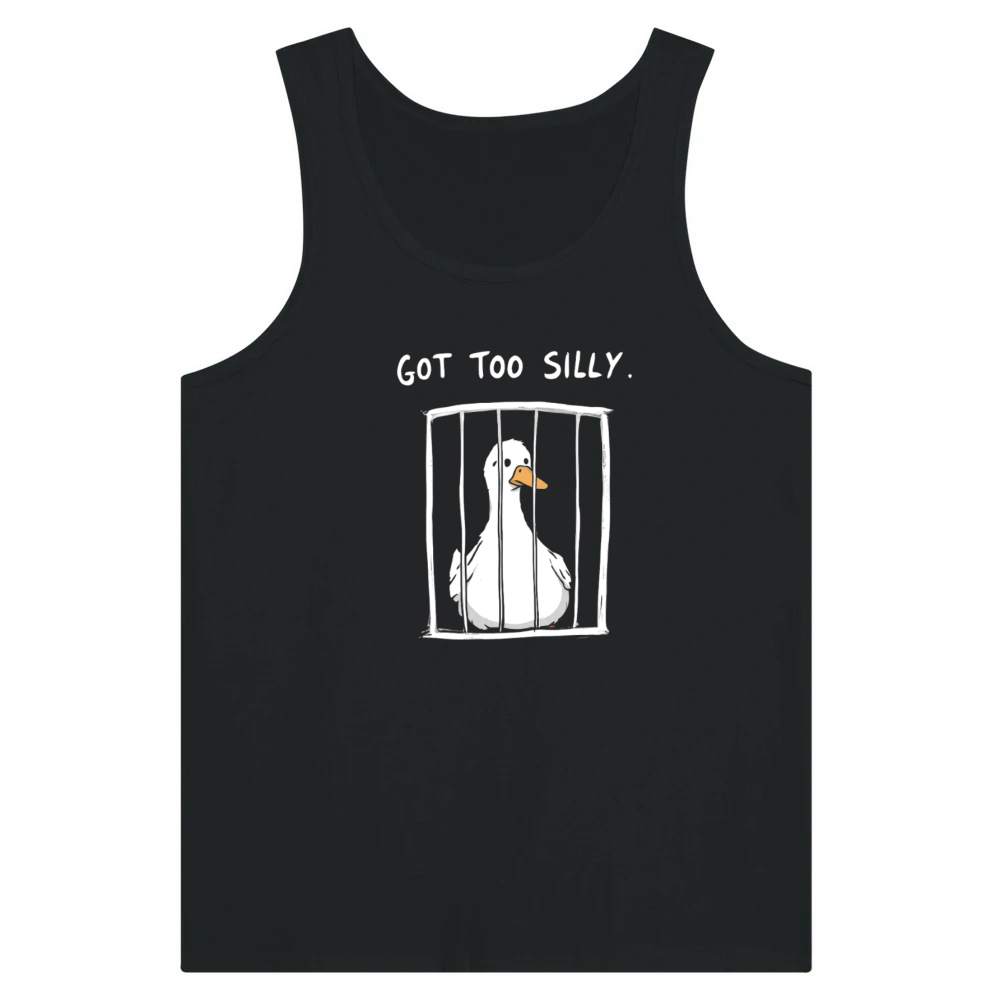 Product Got Too Silly Goose Funny Meme Duck in Jail Tank Top