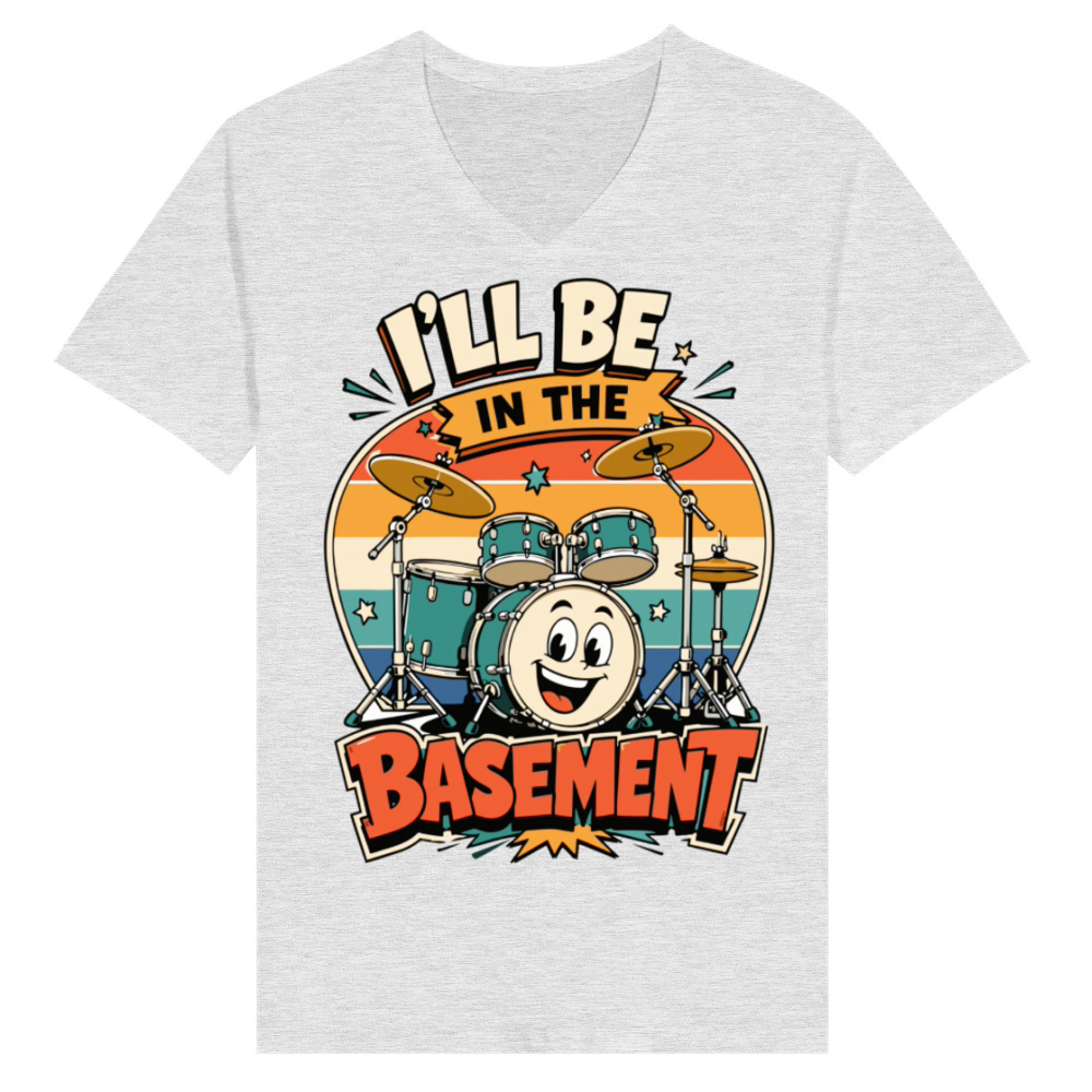 Product Funny Drummer I'll Be in The Basement Drumming V-Neck T-shirt