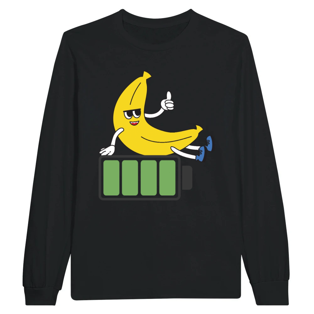 Product Funny Banana Full Battery Energy Retro Cartoon Unisex Longsleeve