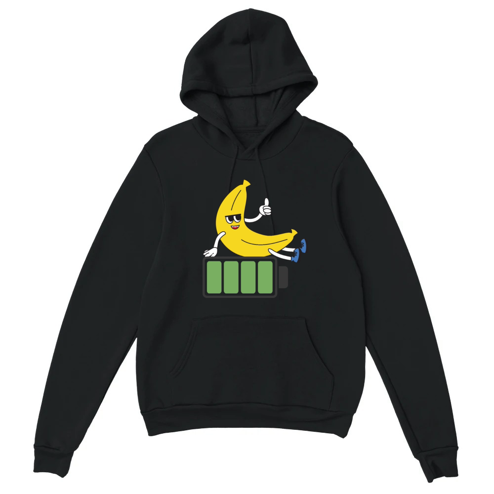 Product Funny Banana Full Battery Energy Retro Cartoon Unisex Hoodie