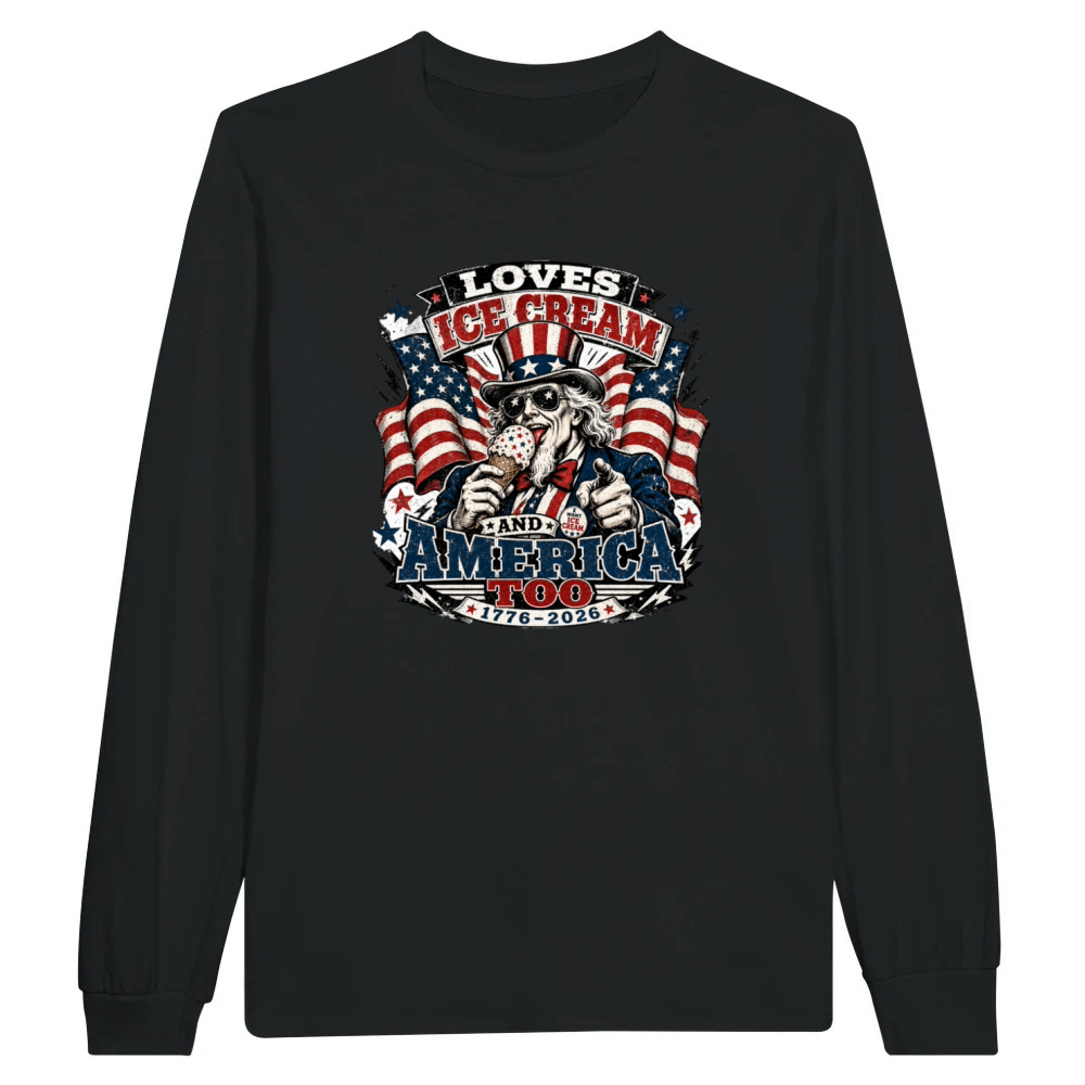 Product Loves Ice Cream and America too Funny USA 250 Unisex Longsleeve