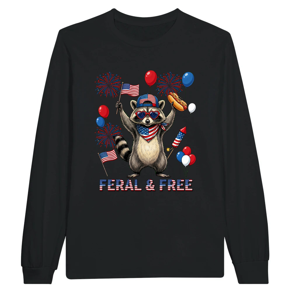Product Funny Feral and Free Patriotic Raccoon 4th of July Unisex Longsleeve