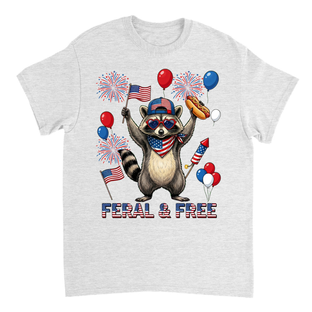 Product Funny Feral and Free Patriotic Raccoon 4th of July T-Shirt