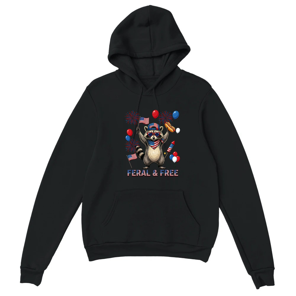Product Funny Feral and Free Patriotic Raccoon 4th of July Unisex Hoodie