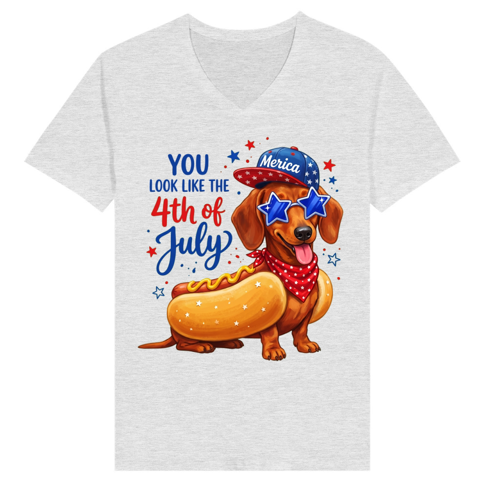 Product Funny Dachshund 4th of July Hot Dog V-Neck T-shirt
