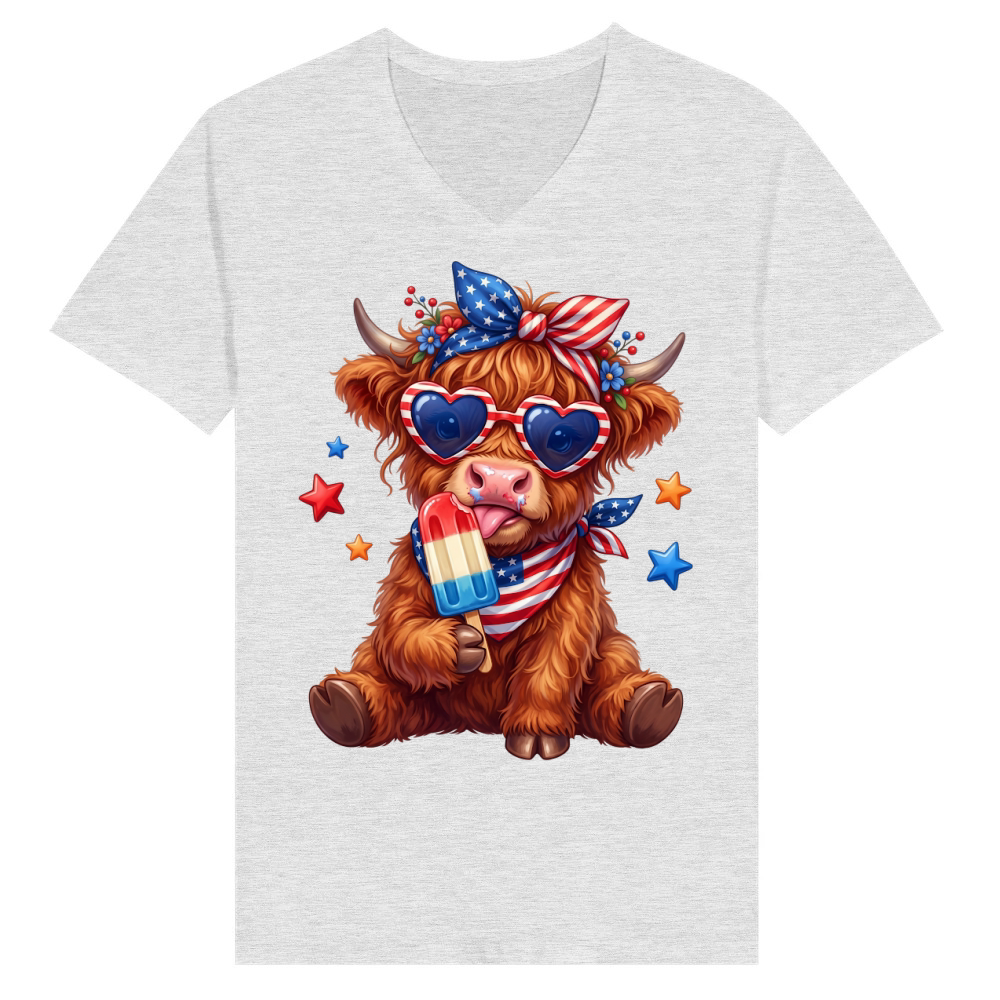 Product Funny Highland Cow 4th of July V-Neck T-shirt