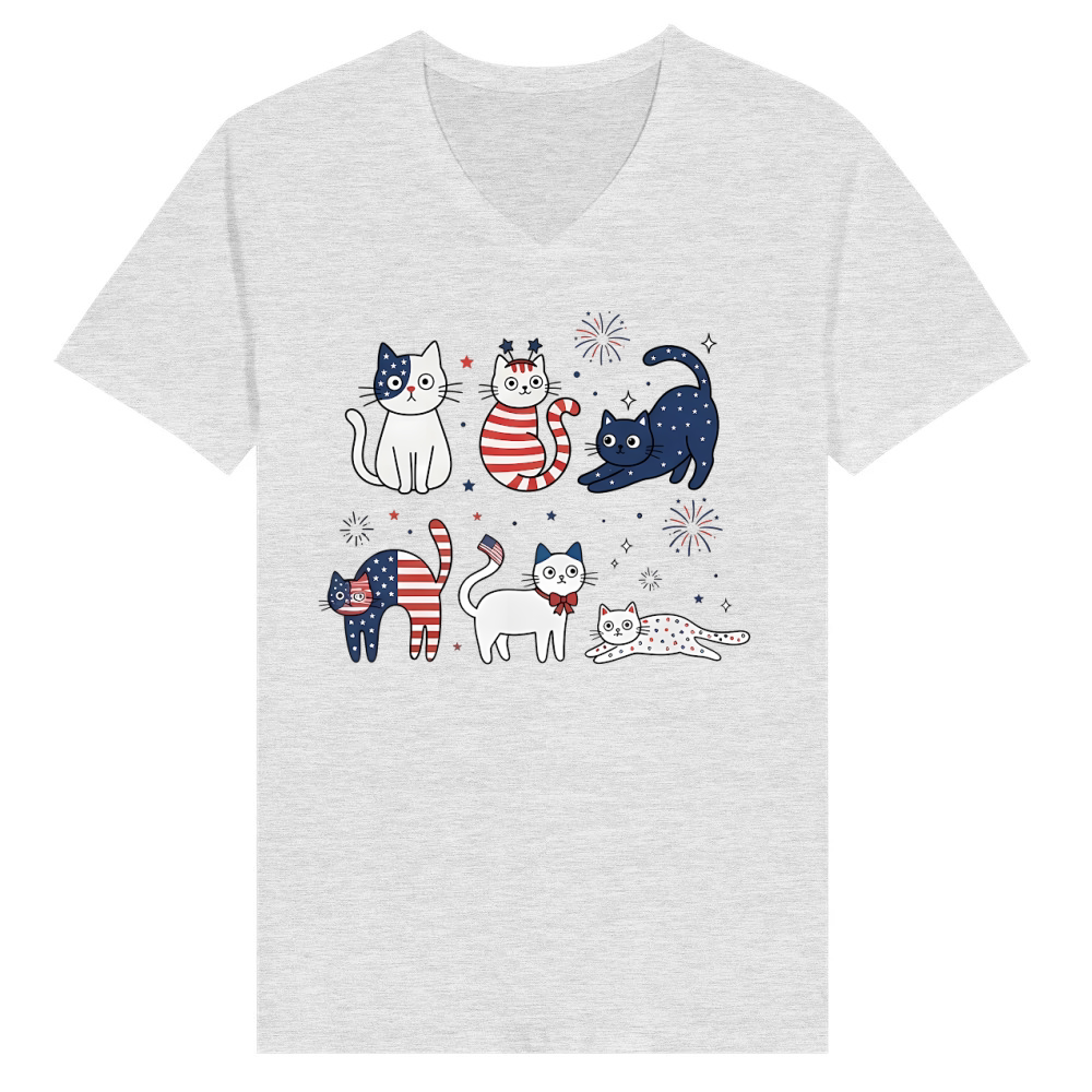 Product Funny Cat USA Flag 4th of July V-Neck T-shirt