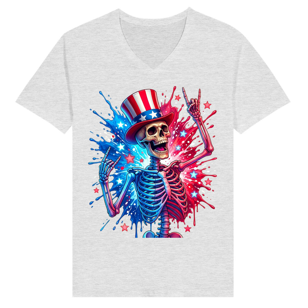 Product Funny 4th of July American Skeleton V-Neck T-shirt