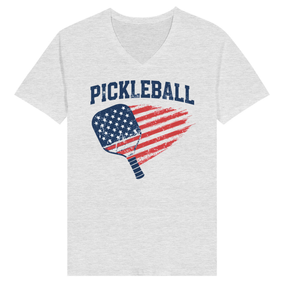 Product Funny Pickleball Paddle American Flag Patriotic V-Neck T-shirt