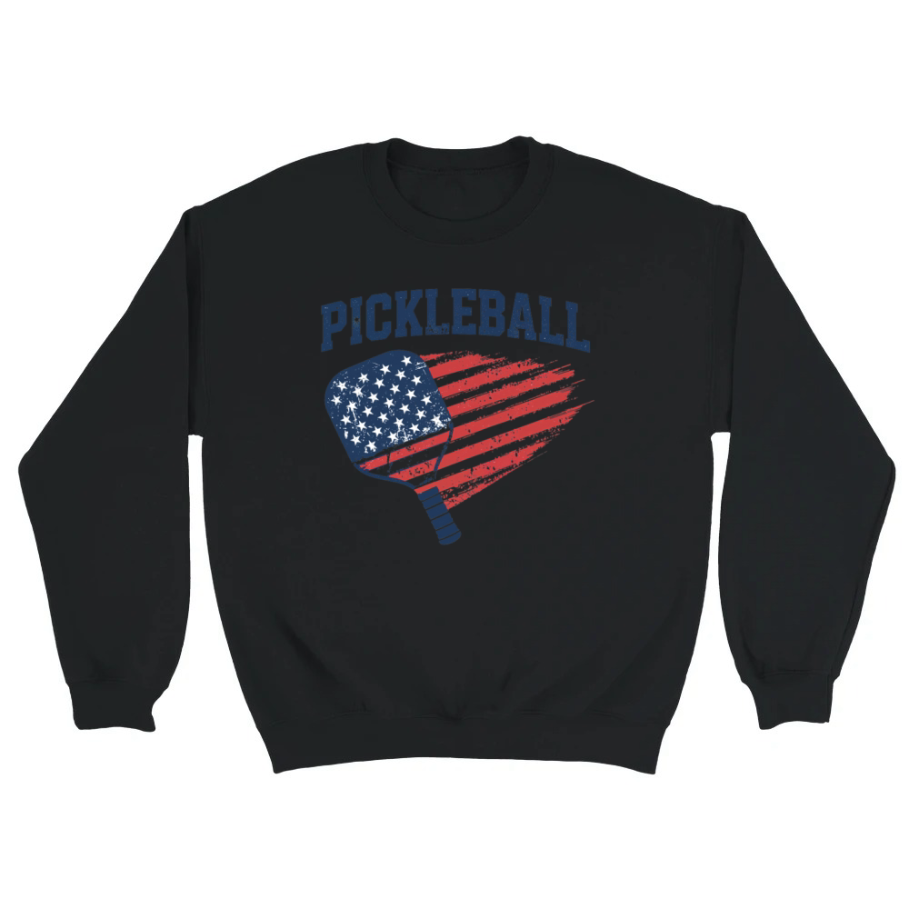 Product Funny Pickleball Paddle American Flag Patriotic Unisex Sweatshirt