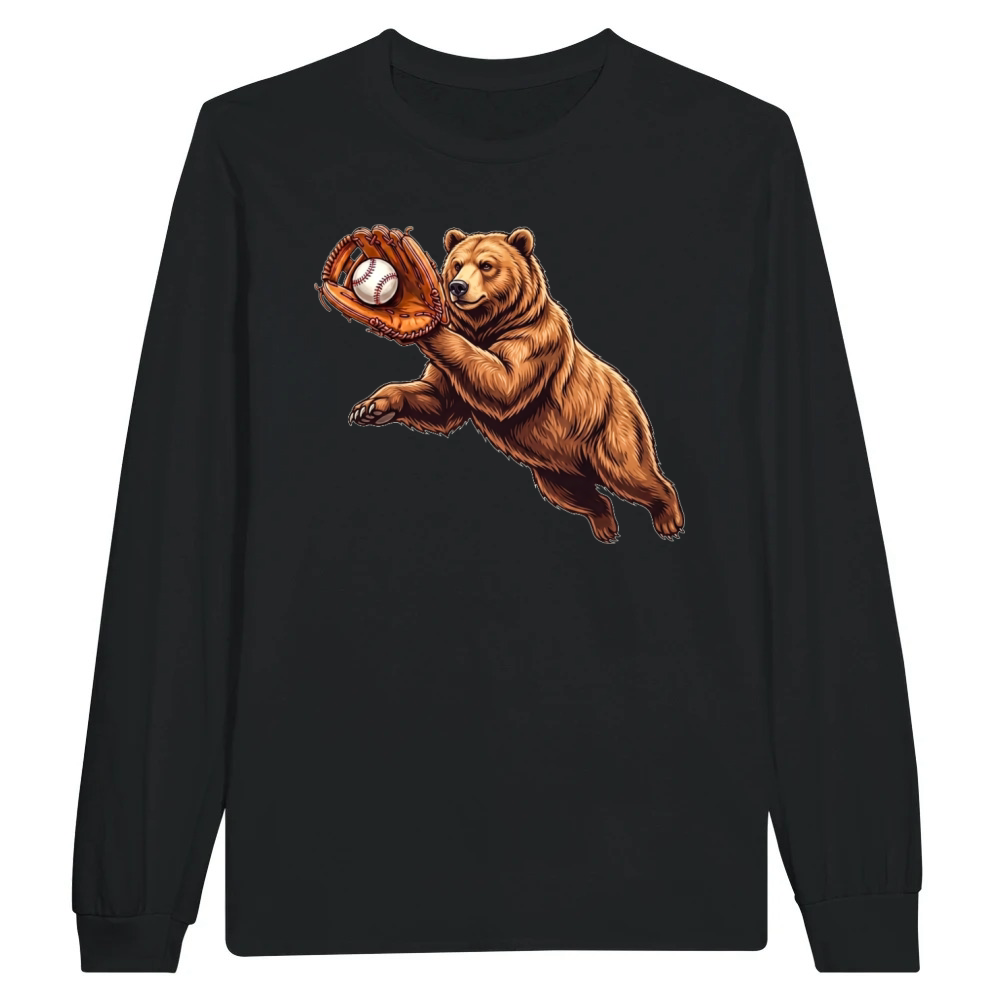 Product Funny Bear Catching Ball Baseball Wild Animal Unisex Longsleeve