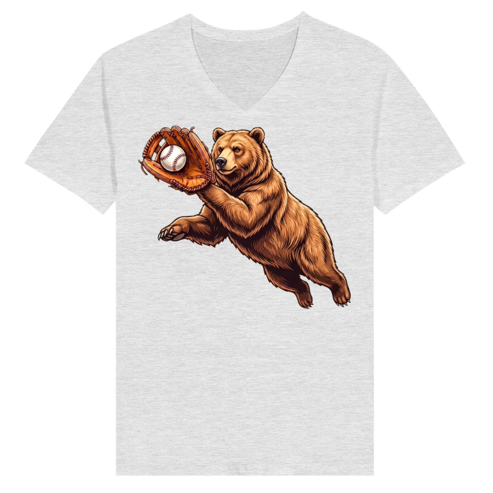 Product Funny Bear Catching Ball Baseball Wild Animal V-Neck T-shirt