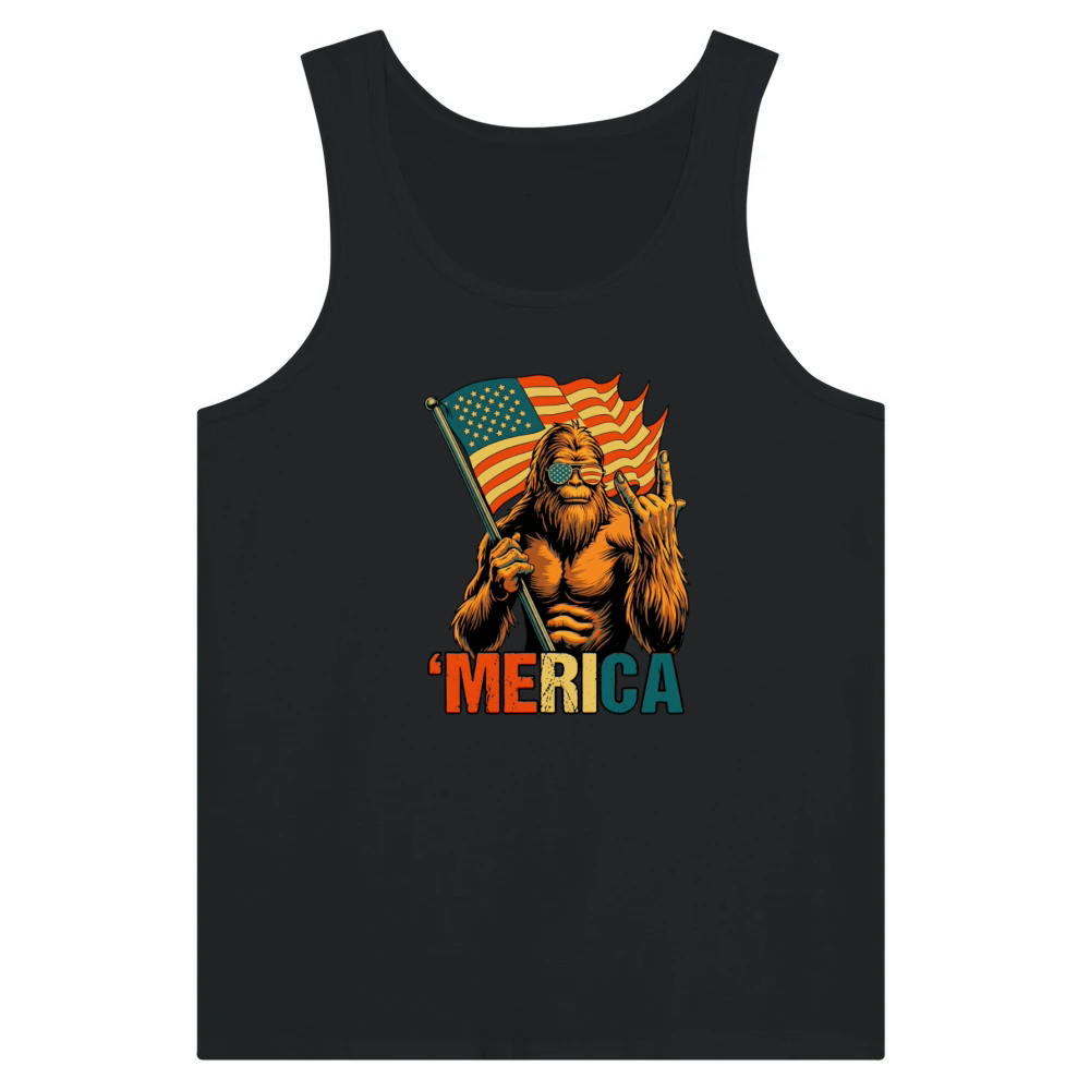 Product Funny Retro Bigfoot Merica American Flag Patriot Tank Top