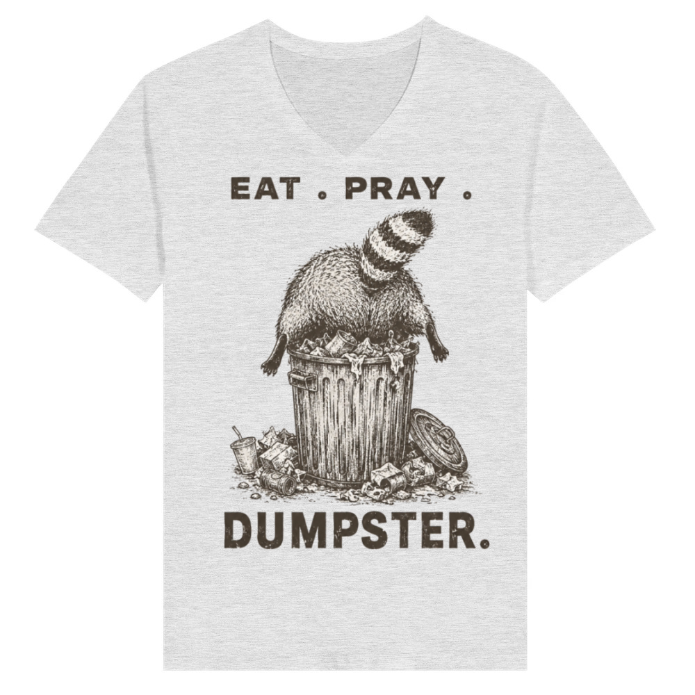 Product Eat Pray Dumpster Raccoon Funny Trash Panda Parody V-Neck T-shirt